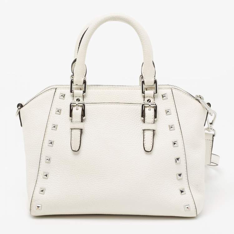 Pre Owned MICHAEL Michael Kors White Leather Studded Ciara Satchel