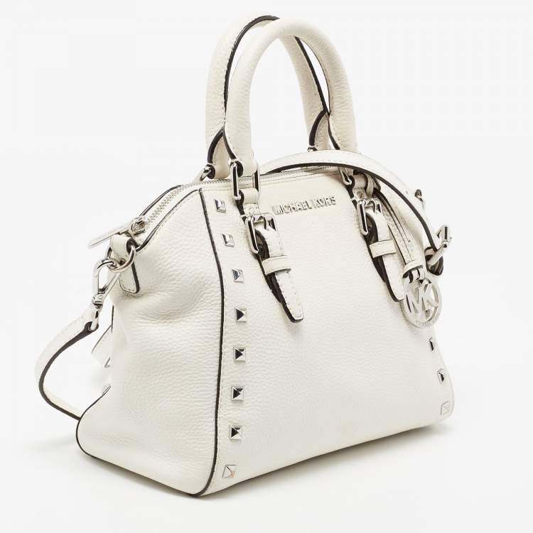 Pre Owned MICHAEL Michael Kors White Leather Studded Ciara Satchel