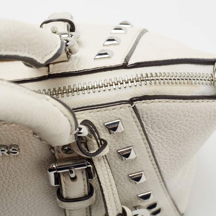 Pre Owned MICHAEL Michael Kors White Leather Studded Ciara Satchel