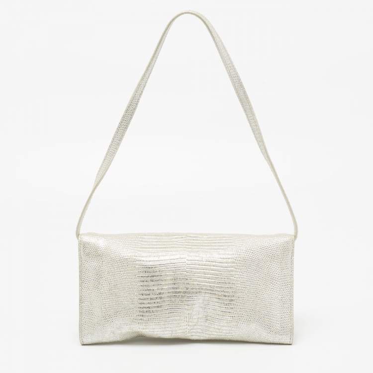 مملوكة مسبقًا MICHAEL Michael Kors Silver Lizard Embossed Leather Tilda Clutch Bag