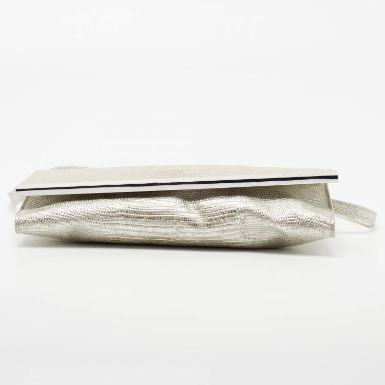 مملوكة مسبقًا MICHAEL Michael Kors Silver Lizard Embossed Leather Tilda Clutch Bag