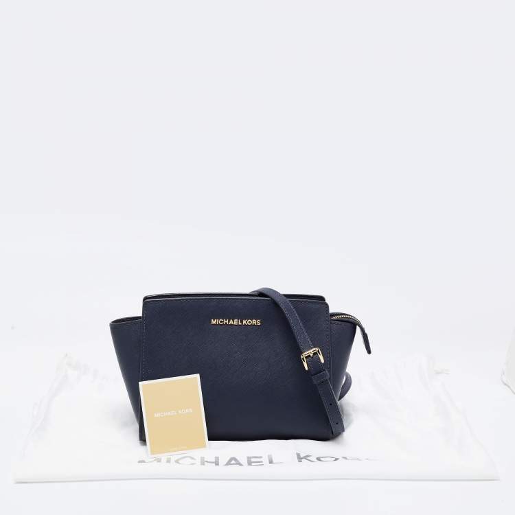 Pre Owned MICHAEL Michael Kors Blue Saffiano Leather Small Selma Crossbody Bag