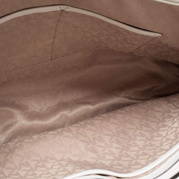 Pre Owned MICHAEL Michael Kors White Saffiano Leather Travel Jet Set Tote