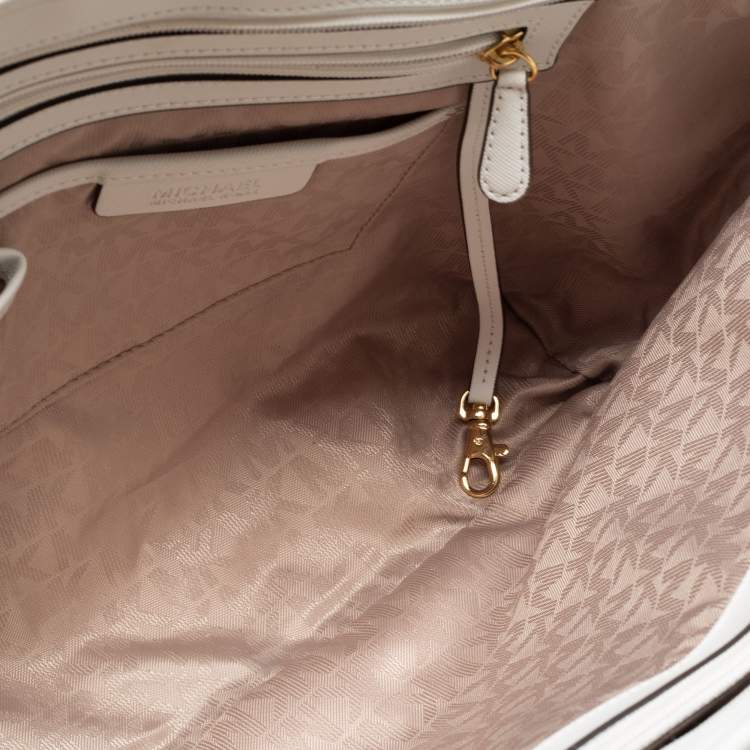 Pre Owned MICHAEL Michael Kors White Saffiano Leather Travel Jet Set Tote