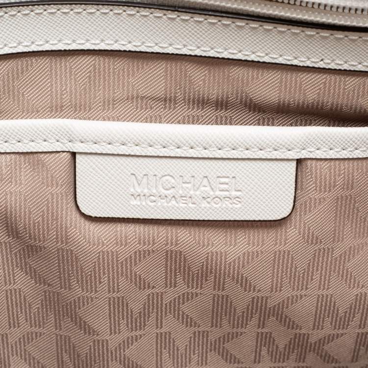 Pre Owned MICHAEL Michael Kors White Saffiano Leather Travel Jet Set Tote