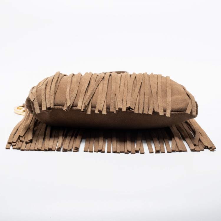 Pre Owned MICHAEL Michael Kors Beige Suede Fringe Billy Shoulder Bag