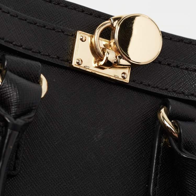 Pre Owned MICHAEL Michael Kors Black Saffiano Leather Mini Hamilton Crossbody Bag   