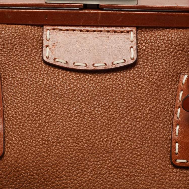 مملوكة مسبقًا MICHAEL Michael Kors Brown Grained Leather Frame Satchel