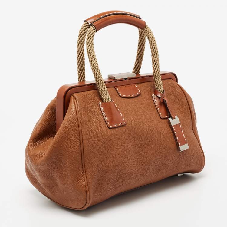 مملوكة مسبقًا MICHAEL Michael Kors Brown Grained Leather Frame Satchel
