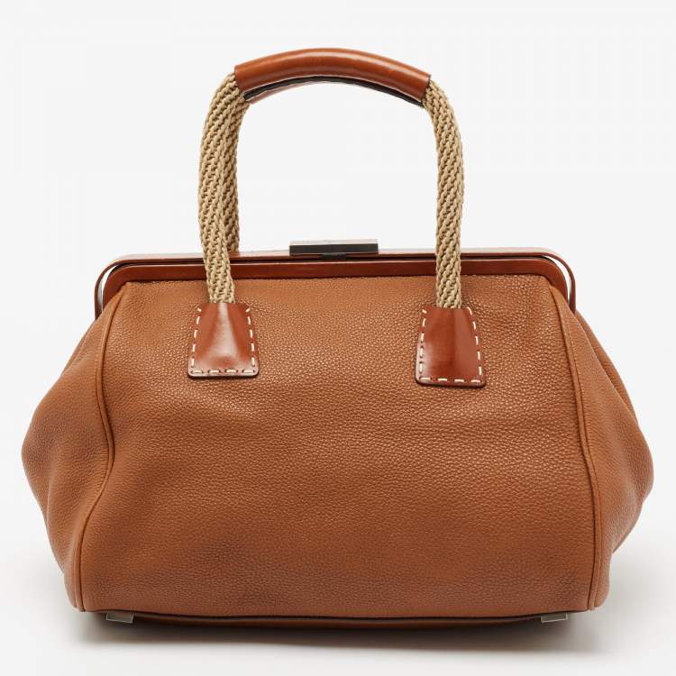 مملوكة مسبقًا MICHAEL Michael Kors Brown Grained Leather Frame Satchel