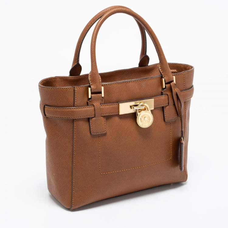 مملوكة مسبقًا MICHAEL Michael Kors Brown Saffiano Leather Medium Hamilton Traveler Tote