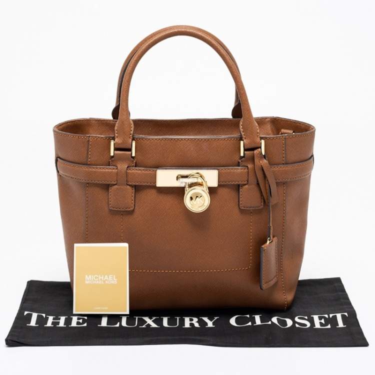 مملوكة مسبقًا MICHAEL Michael Kors Brown Saffiano Leather Medium Hamilton Traveler Tote