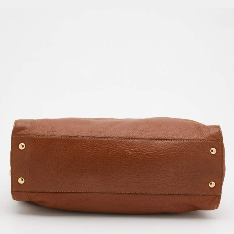 Pre Owned MICHAEL Michael Kors Brown Leather Hamilton Plaque Tote