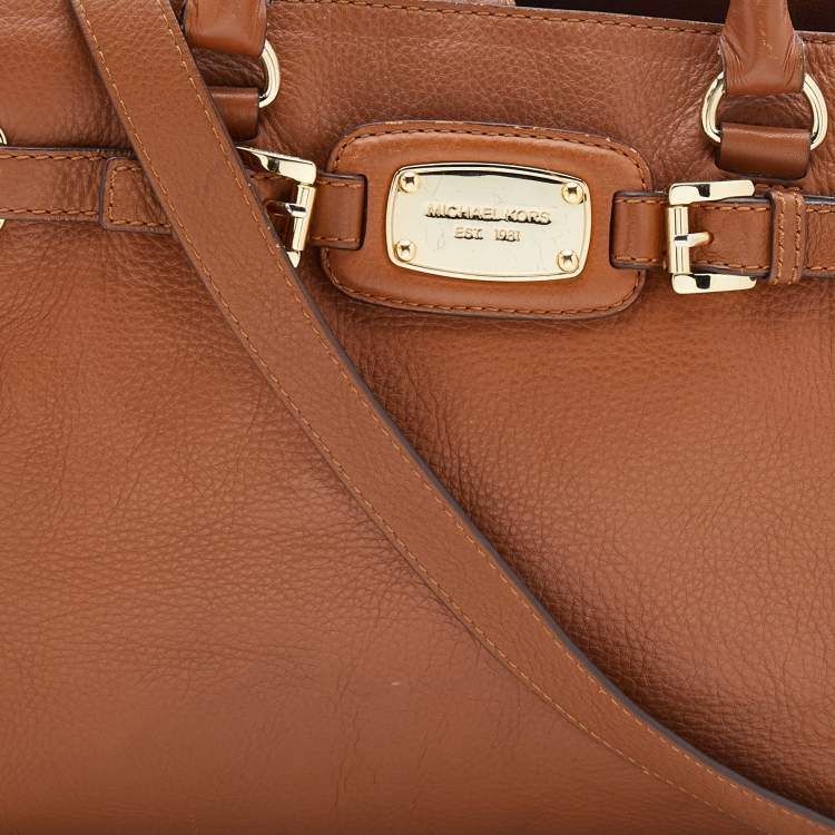 Pre Owned MICHAEL Michael Kors Brown Leather Hamilton Plaque Tote