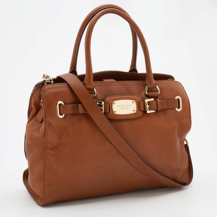 Pre Owned MICHAEL Michael Kors Brown Leather Hamilton Plaque Tote