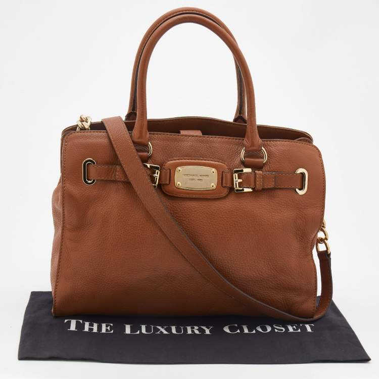 Pre Owned MICHAEL Michael Kors Brown Leather Hamilton Plaque Tote