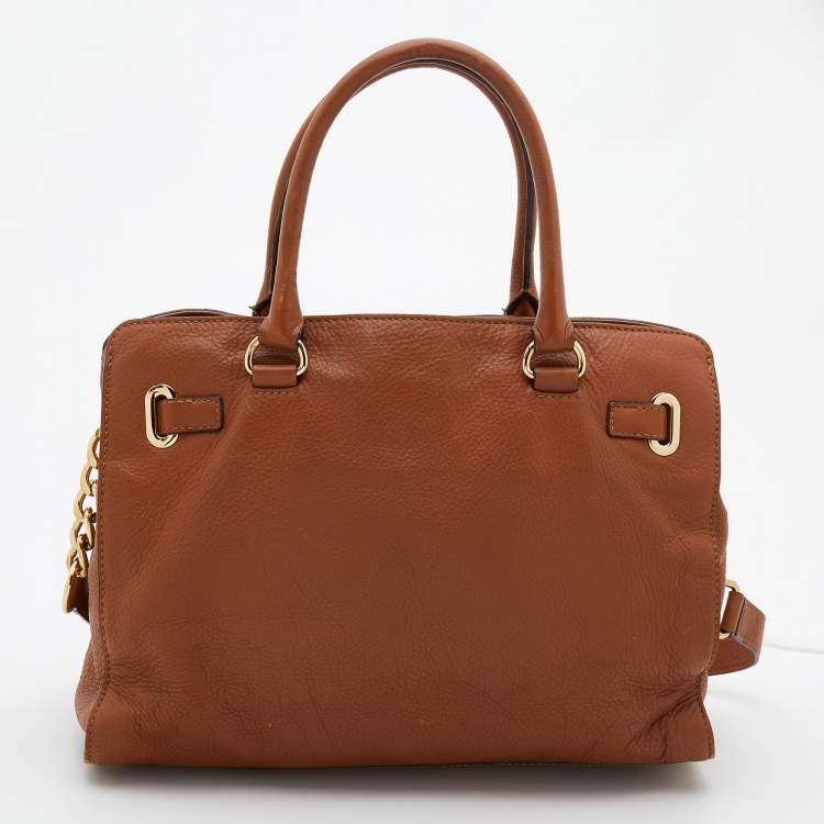 Pre Owned MICHAEL Michael Kors Brown Leather Hamilton Plaque Tote