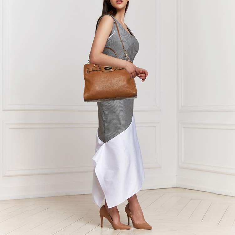 Pre Owned MICHAEL Michael Kors Brown Leather Hamilton Plaque Tote