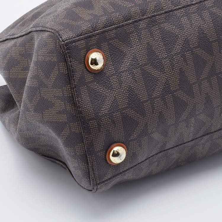 Pre Owned MICHAEL Michael Kors Brown Coated Canvas Large Cynthia Tote