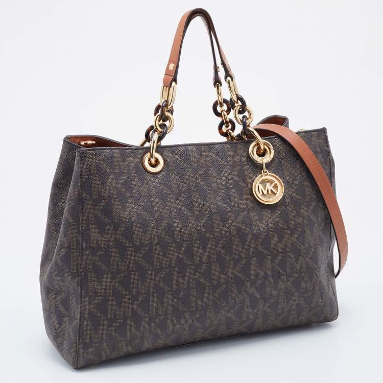 Pre Owned MICHAEL Michael Kors Brown Coated Canvas Large Cynthia Tote