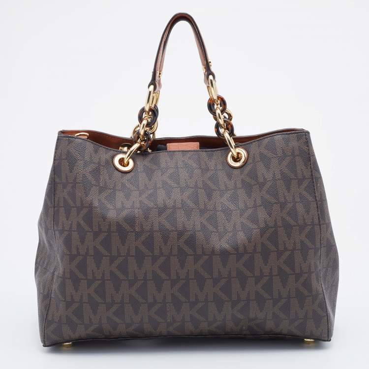 Pre Owned MICHAEL Michael Kors Brown Coated Canvas Large Cynthia Tote