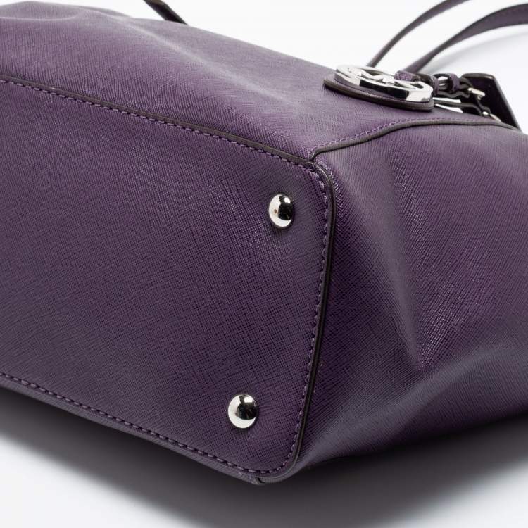 Pre Owned MICHAEL Michael Kors Purple Leather Medium Jet Set Top Zip Tote