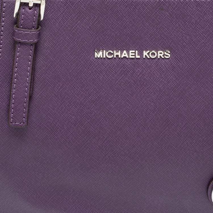 Pre Owned MICHAEL Michael Kors Purple Leather Medium Jet Set Top Zip Tote