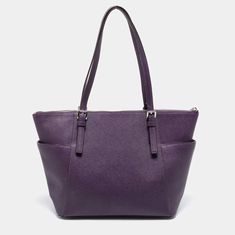 Pre Owned MICHAEL Michael Kors Purple Leather Medium Jet Set Top Zip Tote