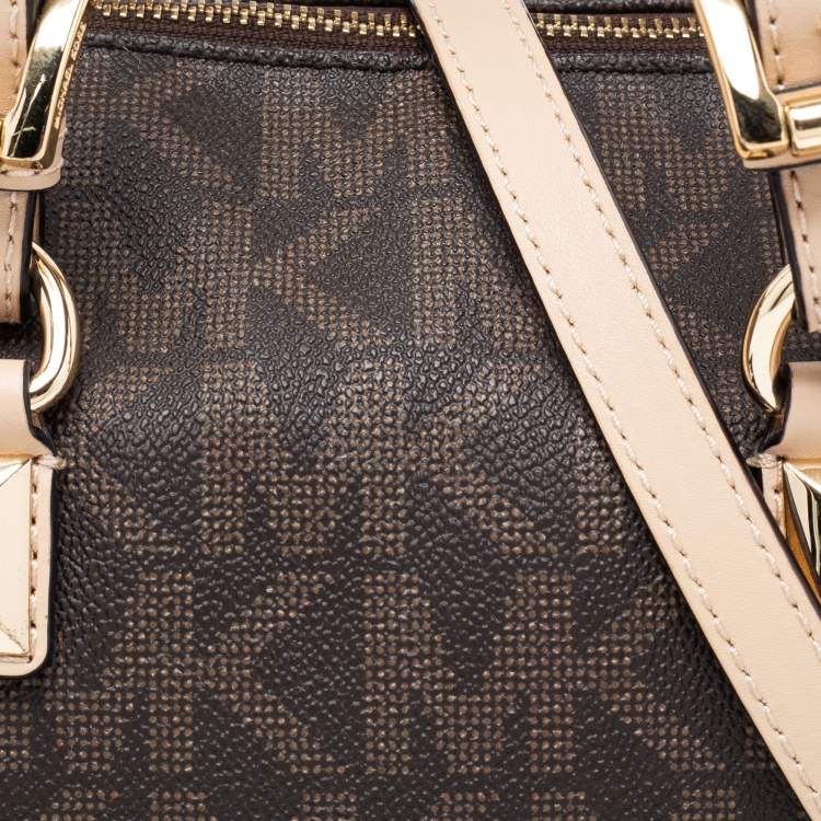Pre Owned MICHAEL Michael Kors Brown/Beige Signature Coated Canvas and Leather Grayson Boston Bag