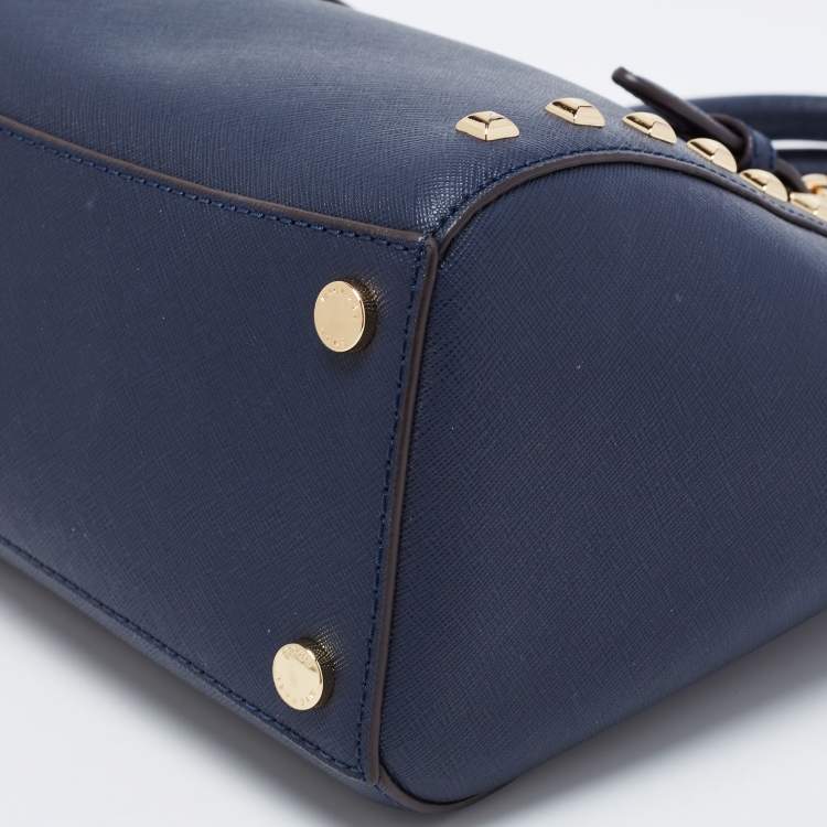 Pre Owned MICHAEL Michael Kors Navy Blue Leather Studded Ciara Satchel