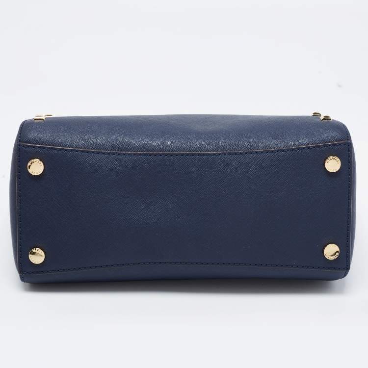 Pre Owned MICHAEL Michael Kors Navy Blue Leather Studded Ciara Satchel