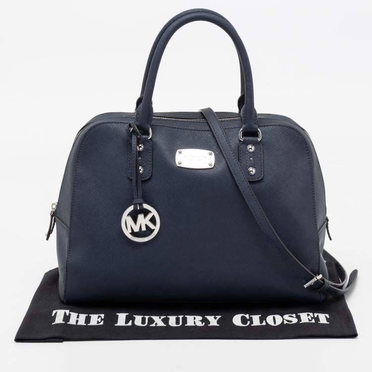 Pre Owned MICHAEL Michael Kors Navy Blue Saffiano Leather Cindy Dome Satchel
