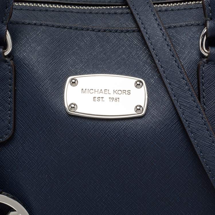 Pre Owned MICHAEL Michael Kors Navy Blue Saffiano Leather Cindy Dome Satchel