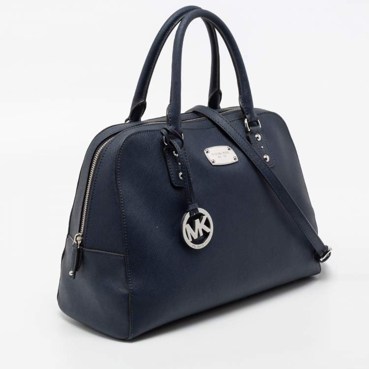 Pre Owned MICHAEL Michael Kors Navy Blue Saffiano Leather Cindy Dome Satchel