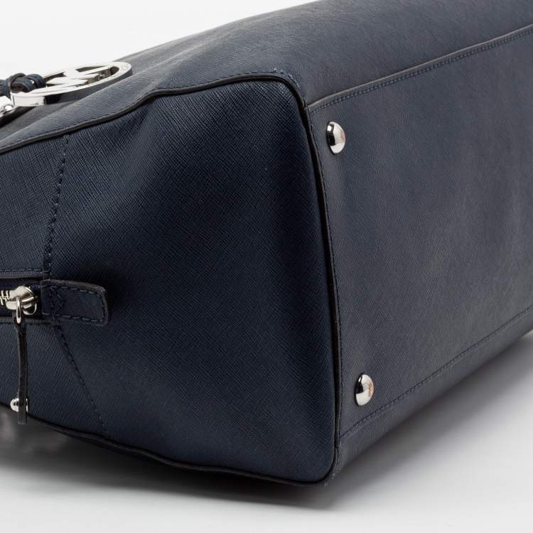 Pre Owned MICHAEL Michael Kors Navy Blue Saffiano Leather Cindy Dome Satchel