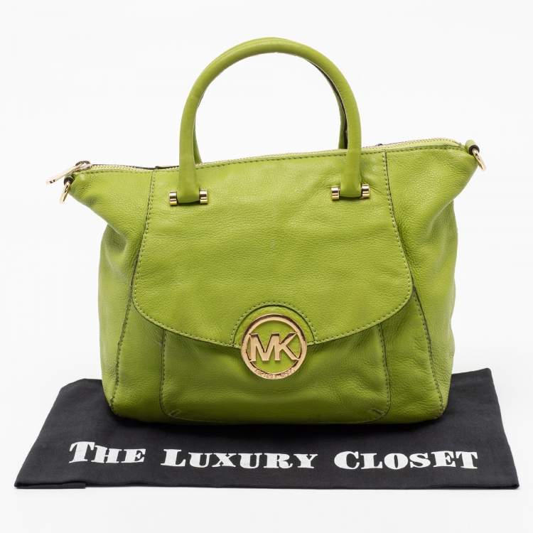 Pre Owned MICHAEL Michael Kors Green Soft Leather Fulton Chain Satchel