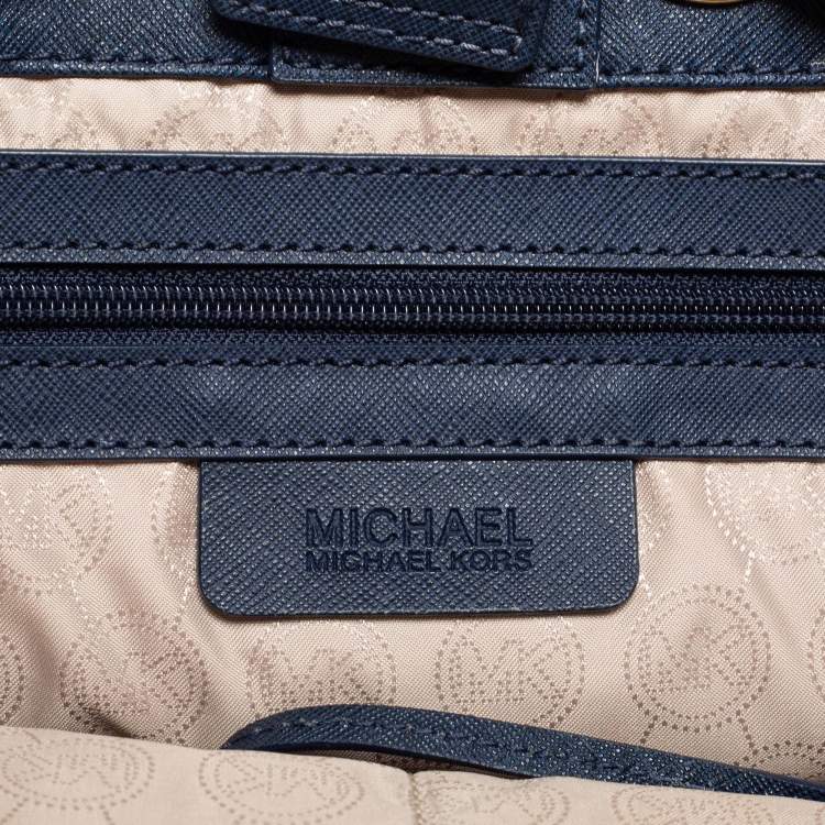 مملوكة مسبقًا MICHAEL Michael Kors Navy Blue Saffiano Leather Jet Set Scarf Tote