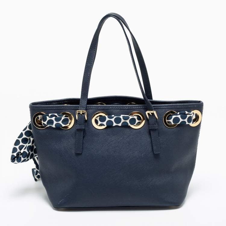 مملوكة مسبقًا MICHAEL Michael Kors Navy Blue Saffiano Leather Jet Set Scarf Tote