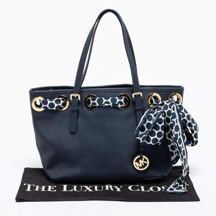 مملوكة مسبقًا MICHAEL Michael Kors Navy Blue Saffiano Leather Jet Set Scarf Tote