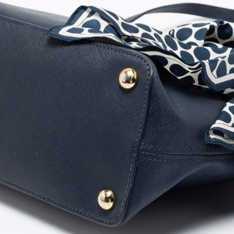 مملوكة مسبقًا MICHAEL Michael Kors Navy Blue Saffiano Leather Jet Set Scarf Tote