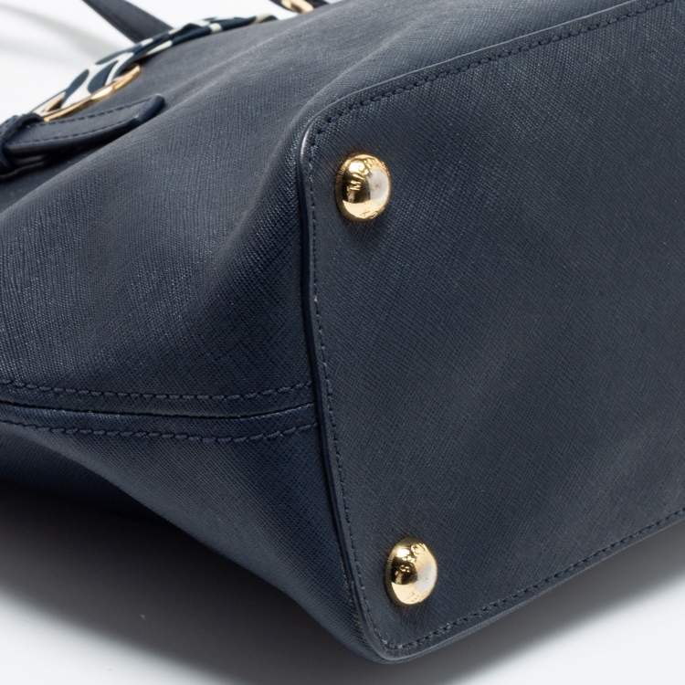 مملوكة مسبقًا MICHAEL Michael Kors Navy Blue Saffiano Leather Jet Set Scarf Tote