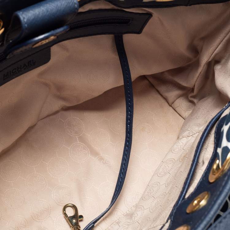 مملوكة مسبقًا MICHAEL Michael Kors Navy Blue Saffiano Leather Jet Set Scarf Tote