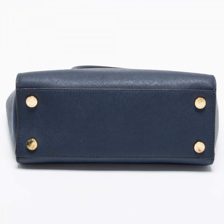 Pre Owned MICHAEL Michael Kors Navy Blue Leather Medium Selma Satchel
