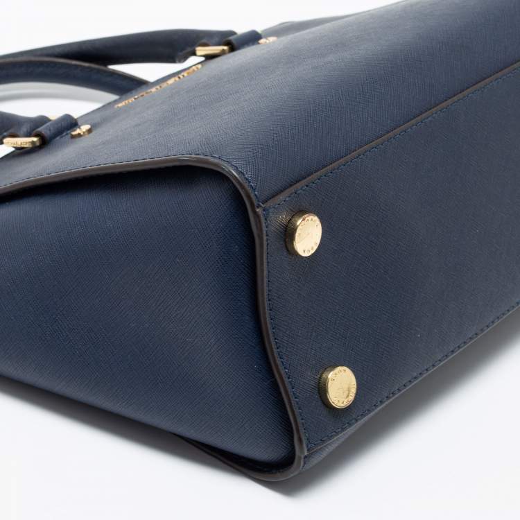Pre Owned MICHAEL Michael Kors Navy Blue Leather Medium Selma Satchel
