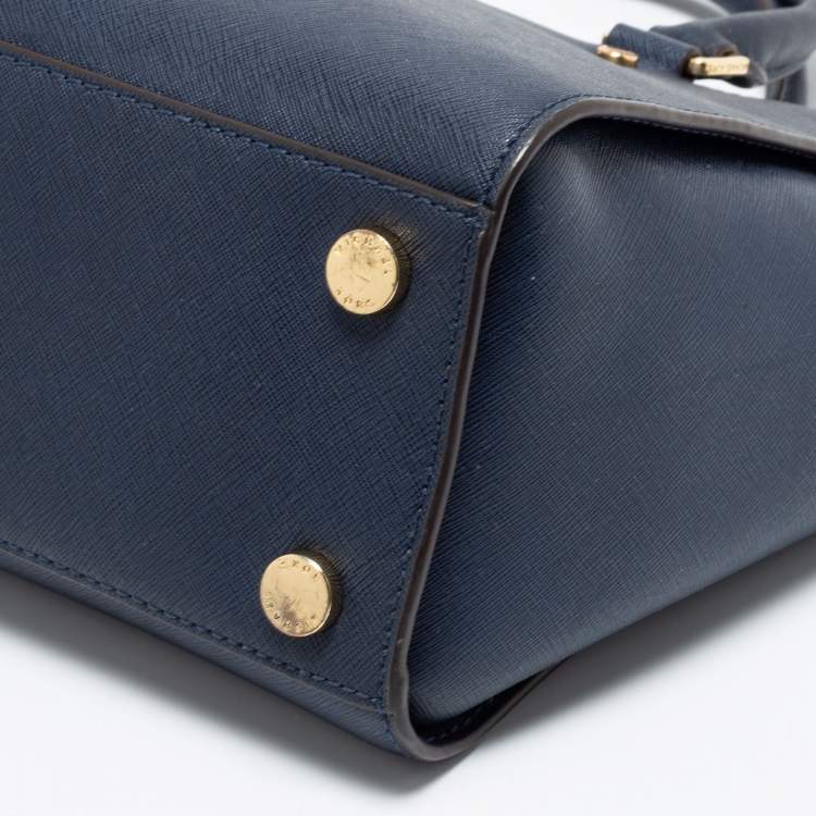 Pre Owned MICHAEL Michael Kors Navy Blue Leather Medium Selma Satchel