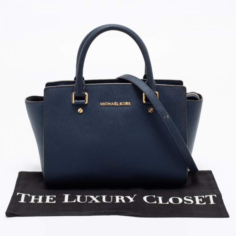 Pre Owned MICHAEL Michael Kors Navy Blue Leather Medium Selma Satchel