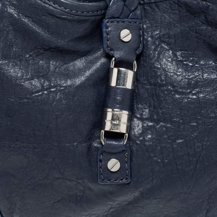 Pre Owned MICHAEL Michael Kors Navy Blue Leather Braided Flap Hobo