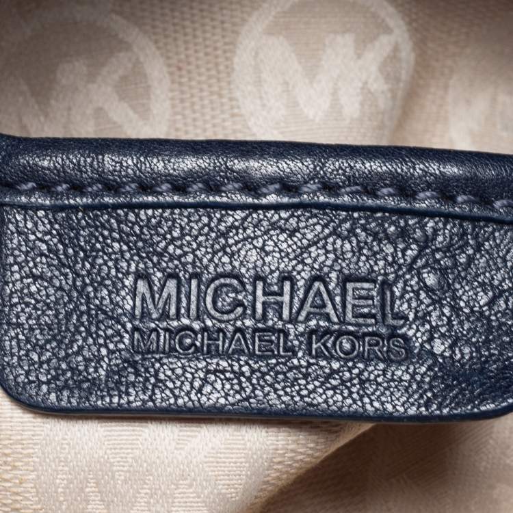 Pre Owned MICHAEL Michael Kors Navy Blue Leather Braided Flap Hobo