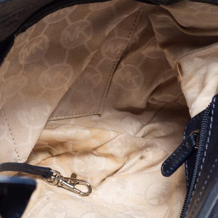 Pre Owned MICHAEL Michael Kors Navy Blue Leather Braided Flap Hobo