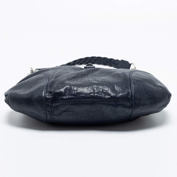 Pre Owned MICHAEL Michael Kors Navy Blue Leather Braided Flap Hobo